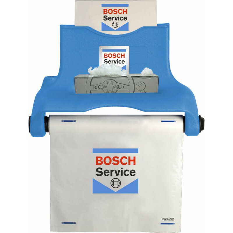 Expositor Azul com Placa Logo Bosch.